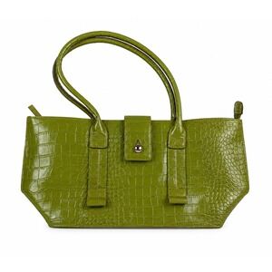 Emilie M. Vintage Y2K Green Croc Embossed Leather Small Shoulder Tote Bag